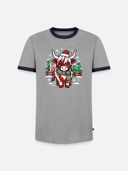 Rote Weihnachtsmannkuh auf Winter Farm - Männer Kontrast-T-Shirt - Grau/Navy