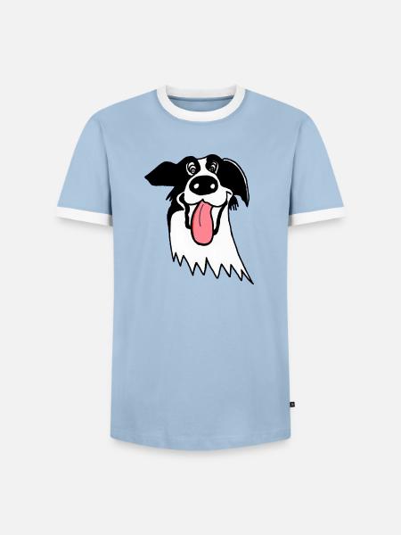Border Collie mignon - T-shirt contrasté Homme - bleu clair/blanc