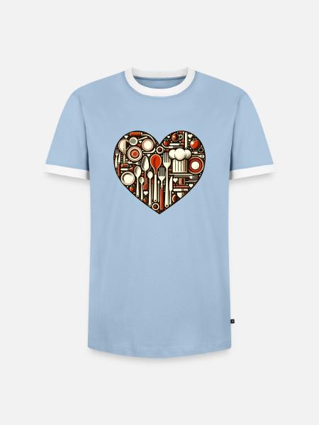Küchenliebe Herz - Männer Kontrast-T-Shirt - Hellblau/Weiß