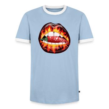 Mund Peperoni - Männer Kontrast-T-Shirt - Hellblau/Weiß  - Vorne - AI Model Female 172 light (172cm) & AI Model Male 178 light (178cm)