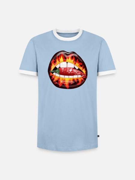 Mund Peperoni - Männer Kontrast-T-Shirt - Hellblau/Weiß
