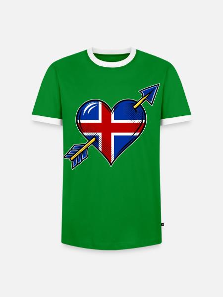 Island Flagge Herz mit Pfeil - Männer Kontrast-T-Shirt - Grün/Weiß