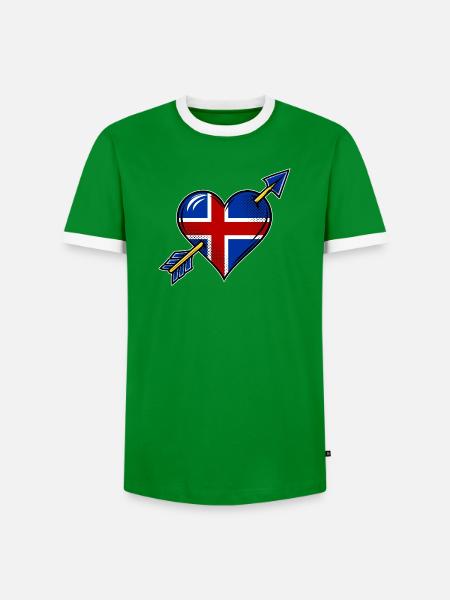 Island Flagge Herz mit Pfeil - Männer Kontrast-T-Shirt - Grün/Weiß