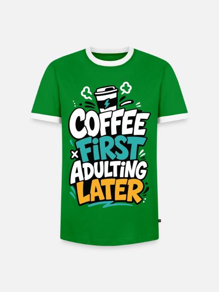 Kaffee – Coffee First Adulting Later - Männer Kontrast-T-Shirt - Grün/Weiß