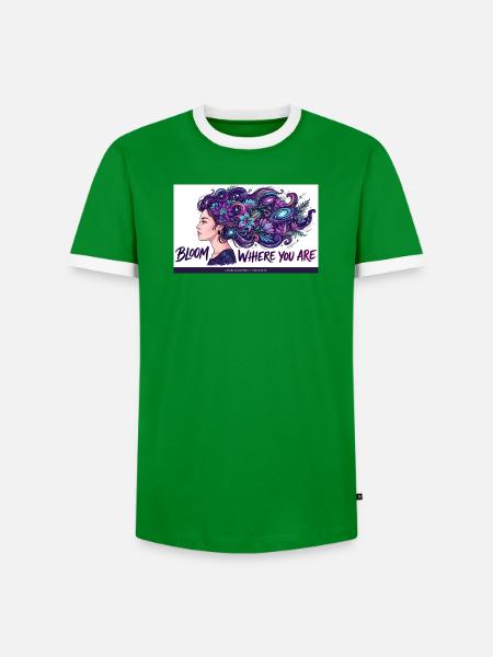Kosmische Blüten im Haar - Männer Kontrast-T-Shirt - Grün/Weiß 