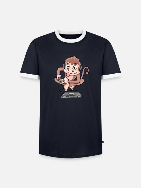 Monkey plays video games - Men's Ringer Shirt - navy/white 