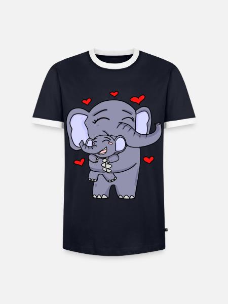 Elephant family cute - Men's Ringer Shirt - navy/white