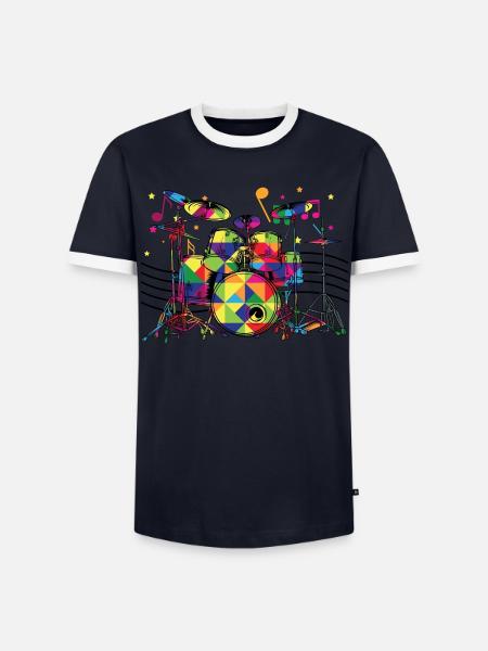 Geometrisch Neon-Drumset - Männer Kontrast-T-Shirt - Navy/Weiß 