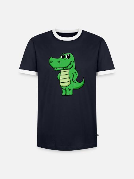 Krokodil - Männer Kontrast-T-Shirt - Navy/Weiß