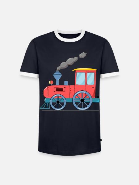 Children's train railway pink - Men's Ringer Shirt - navy/white