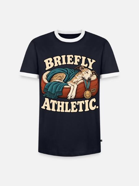 Kurzzeitiger athletischer Whippet - Männer Kontrast-T-Shirt - Navy/Weiß