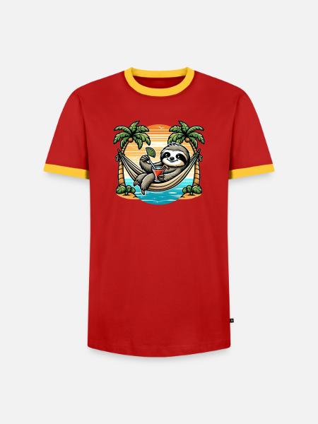 Sloth in hammock - Men's Ringer Shirt - red/yellow 