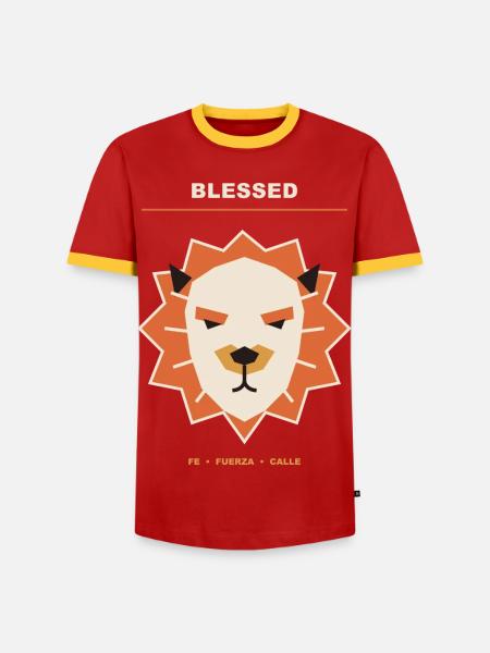 Straßengeometrischer Löwe - Männer Kontrast-T-Shirt - Rot/Gelb