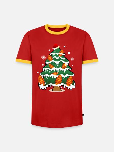 Weihnachten Franzbrötchen Weihnachtsbaum - Männer Kontrast-T-Shirt - Rot/Gelb 