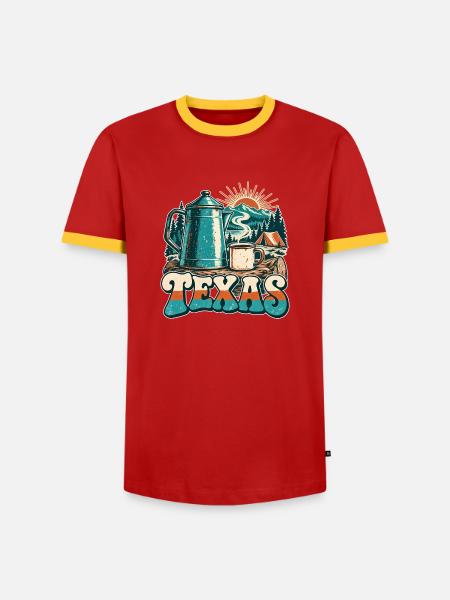 Texas Kaffee Sonnenaufgang Retro - Männer Kontrast-T-Shirt - Rot/Gelb