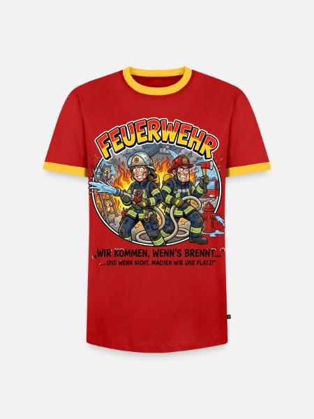 Feuerwehrhelden Cartoon-Szene - Männer Kontrast-T-Shirt - Rot/Gelb 