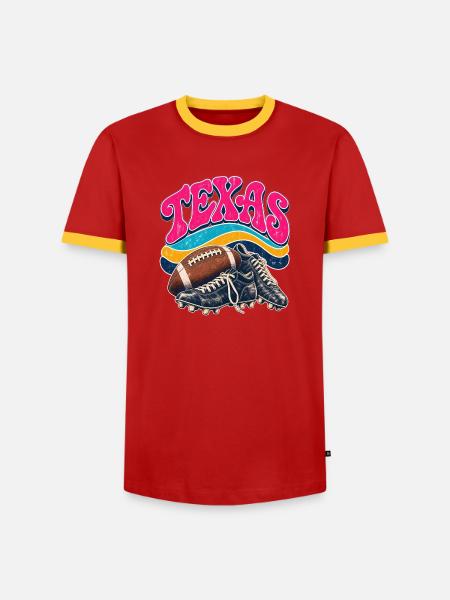 Texas Retro-Fußball & Boots Design - Männer Kontrast-T-Shirt - Rot/Gelb