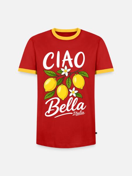 Ciao Bella - Männer Kontrast-T-Shirt - Rot/Gelb