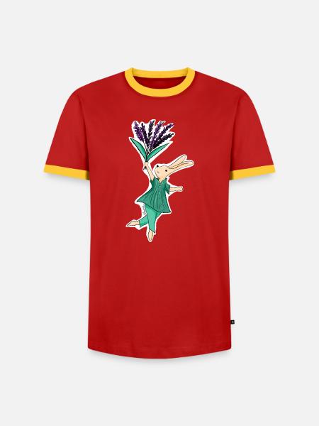 Tanzende Hase mit grünem Lavendel - Männer Kontrast-T-Shirt - Rot/Gelb