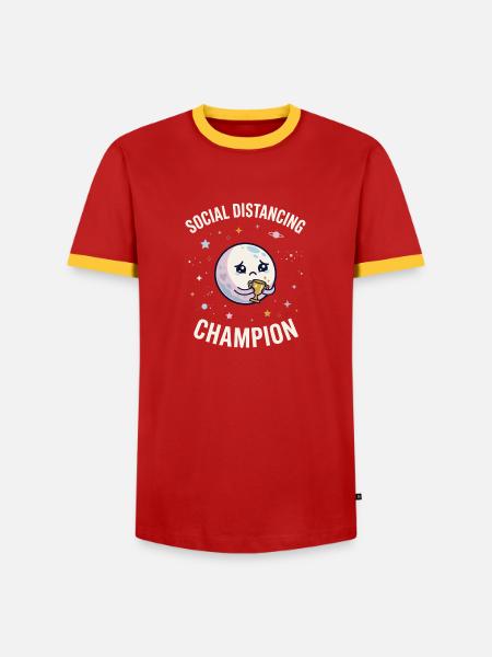 Social Distancing Champion Mond - Männer Kontrast-T-Shirt - Rot/Gelb