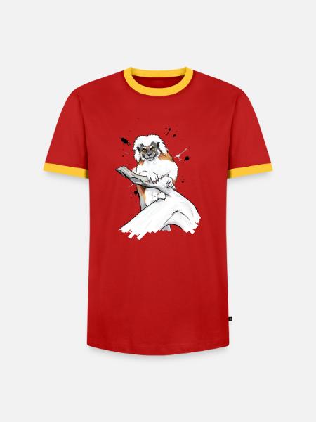 Lemur auf Ast - Männer Kontrast-T-Shirt - Rot/Gelb
