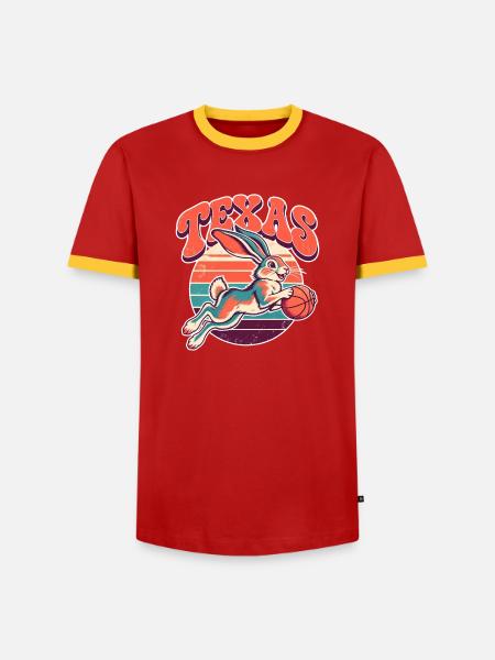 Texas Hase Retro Basketball - Männer Kontrast-T-Shirt - Rot/Gelb