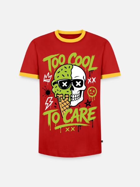 Eis-Totenkopf – Too Cool to Care - Männer Kontrast-T-Shirt - Rot/Gelb