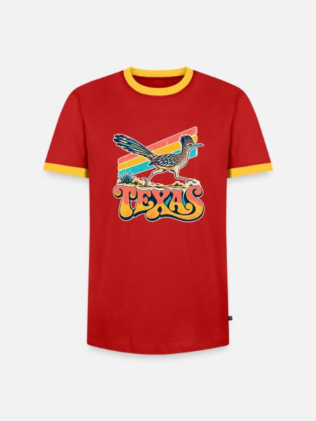 Texas Roadrunner Retro Neon - Männer Kontrast-T-Shirt - Rot/Gelb 