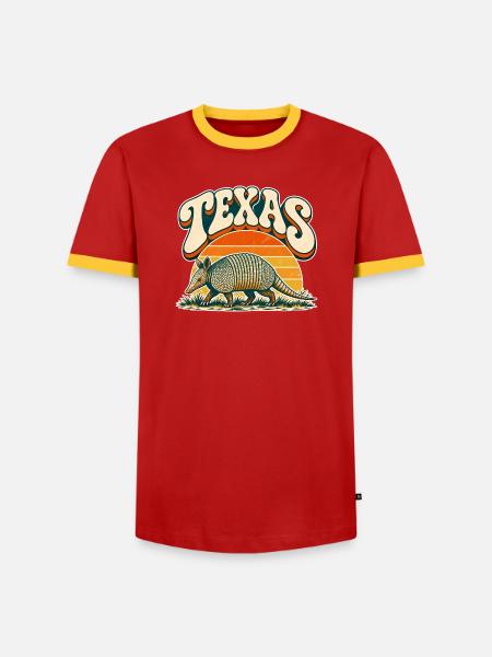 Texas Armadillo Retro Sonnenuntergang - Männer Kontrast-T-Shirt - Rot/Gelb