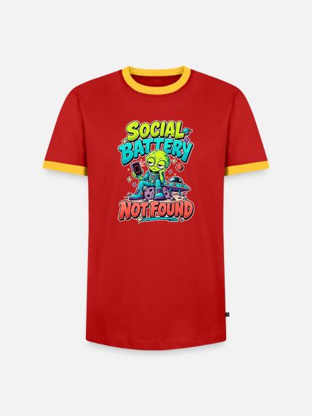 Social Battery Not Found Außerirdischer - Männer Kontrast-T-Shirt - Rot/Gelb