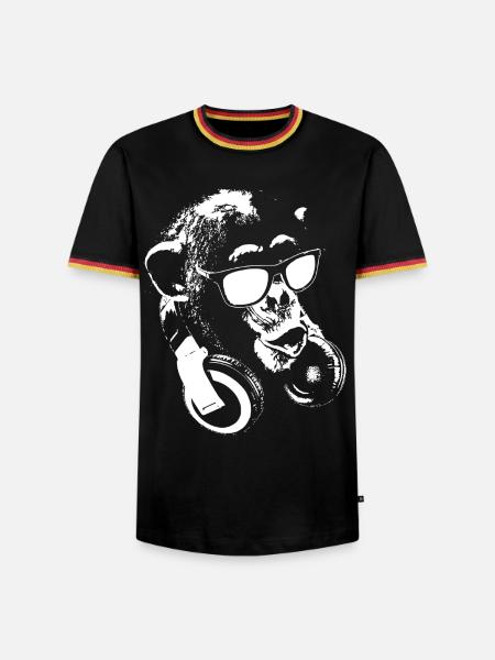 Affe DJ Weiß - Männer Kontrast-T-Shirt - Schwarz/Dreifarbig