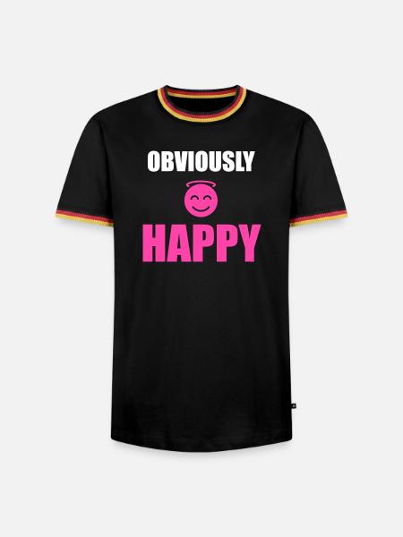 offensichtlich glücklich - Männer Kontrast-T-Shirt - Schwarz/Dreifarbig