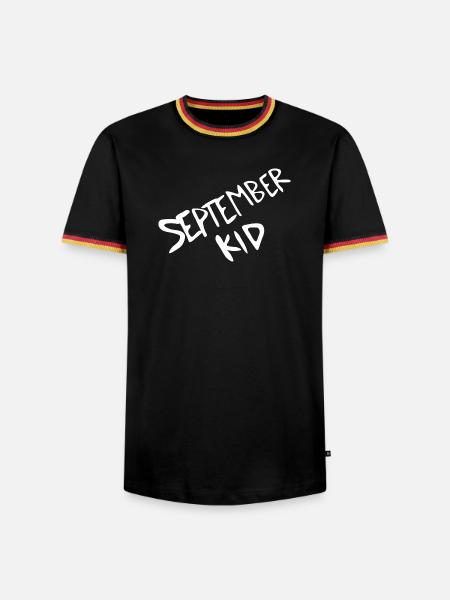 September Kid Schriftzug - Männer Kontrast-T-Shirt - Schwarz/Dreifarbig