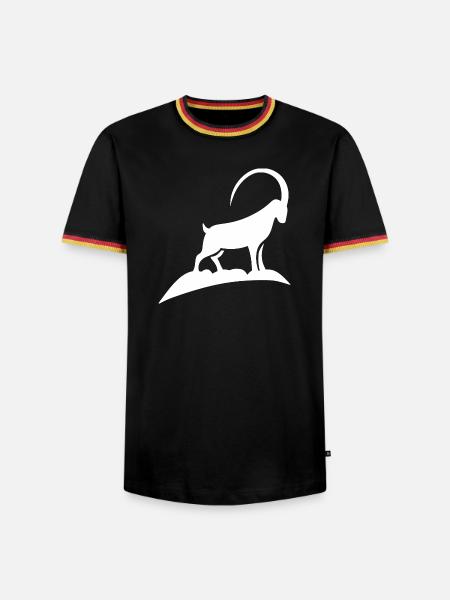 Steinbock-Silhouette auf Berg Mondlicht - Männer Kontrast-T-Shirt - Schwarz/Dreifarbig