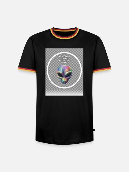 Irideszierendes Alien Gesichtsdesign - Männer Kontrast-T-Shirt - Schwarz/Dreifarbig