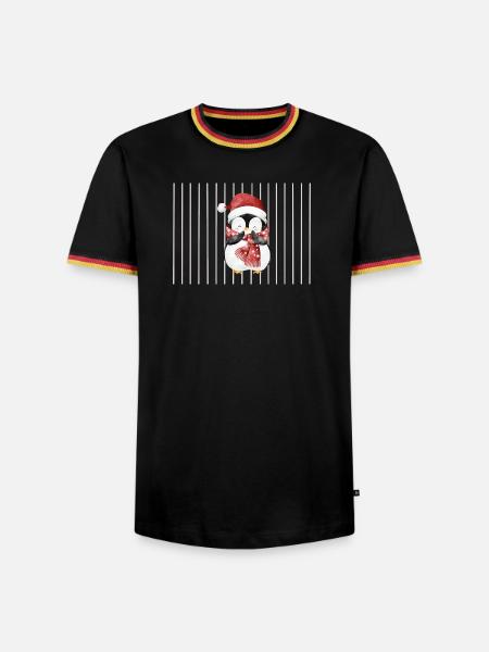 Pinguin mit Santa-Hut und Schal - Männer Kontrast-T-Shirt - Schwarz/Dreifarbig