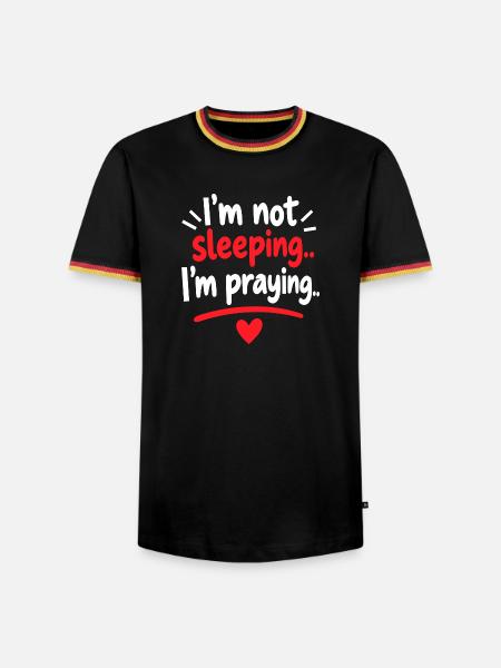 Nicht schlafend, betendes Grafik-Tee - Männer Kontrast-T-Shirt - Schwarz/Dreifarbig
