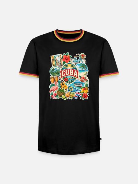Kuba Reisesticker - Männer Kontrast-T-Shirt - Schwarz/Dreifarbig