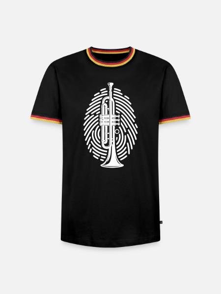 Trompete im Fingerabdruck Trompeter Trompeterin - Männer Kontrast-T-Shirt - Schwarz/Dreifarbig