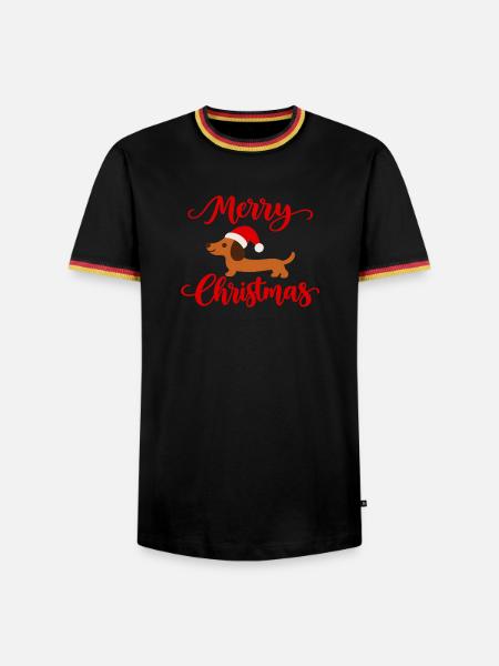 Dackel mit Weihnachtsmütze - Männer Kontrast-T-Shirt - Schwarz/Dreifarbig