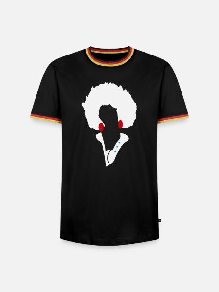Weiße Afro-Silhouette mit blauen Knöpfen - Männer Kontrast-T-Shirt - Schwarz/Dreifarbig