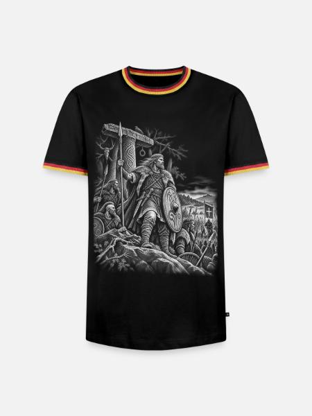 Widukind – Sachsenführer - Männer Kontrast-T-Shirt - Schwarz/Dreifarbig
