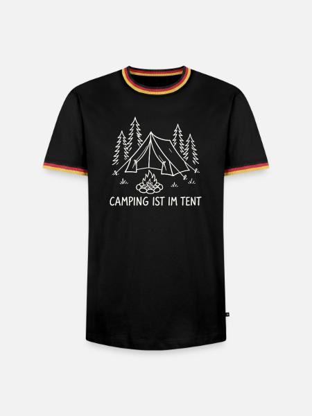 Camping im Tent Waldsilhouette - Männer Kontrast-T-Shirt - Schwarz/Dreifarbig