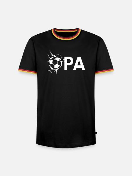 Opa mit Fußball – Weiß - Männer Kontrast-T-Shirt - Schwarz/Dreifarbig