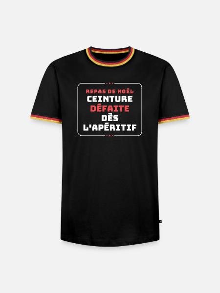 Weihnachtsessen-Gürtel-Niederlage-Vorspeise - Männer Kontrast-T-Shirt - Schwarz/Dreifarbig