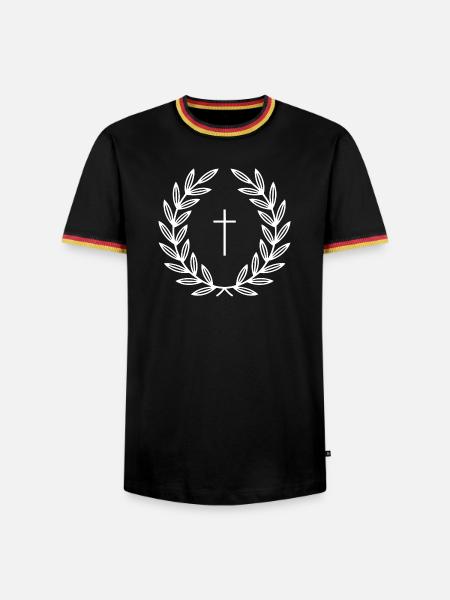 Lorbeerkreuz-Emblemdesign - Männer Kontrast-T-Shirt - Schwarz/Dreifarbig
