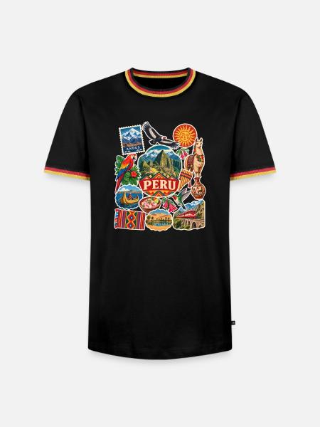 Peru Reisesticker - Männer Kontrast-T-Shirt - Schwarz/Dreifarbig