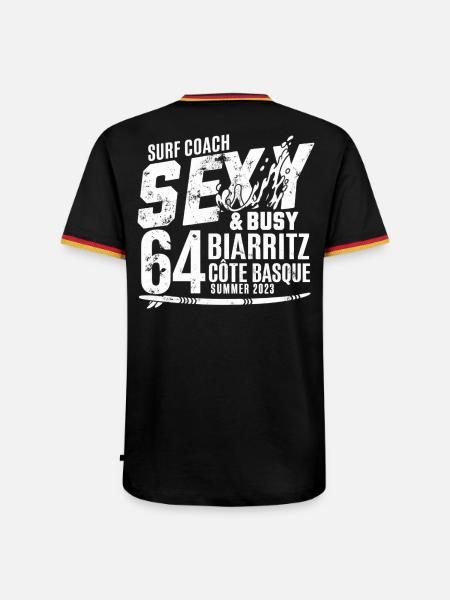 Surfcoach Sexy & Busy - Männer Kontrast-T-Shirt - Schwarz/Dreifarbig