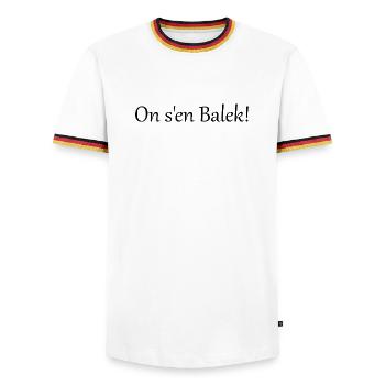 On s'en balek - T-shirt contrasté Homme - blanc/tricolore - Devant - AI Model Female 172 light (172cm) & AI Model Male 185 light (185cm)