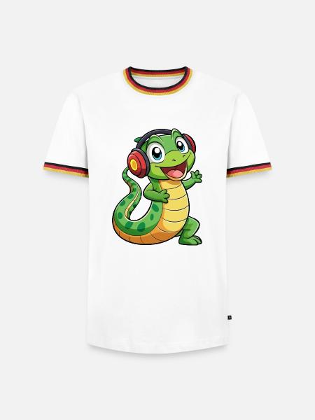 Snake Funny Cartoon Character Headphone Music - Men's Ringer Shirt - white/tricolour